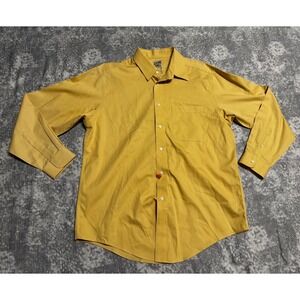Travelsmith Mens L Long Sleeve Button Down Shirt Yellow 100 Cotton Pocket Casual
